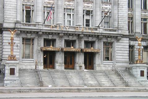 [Detail, canopy and entranceway, City Hall]