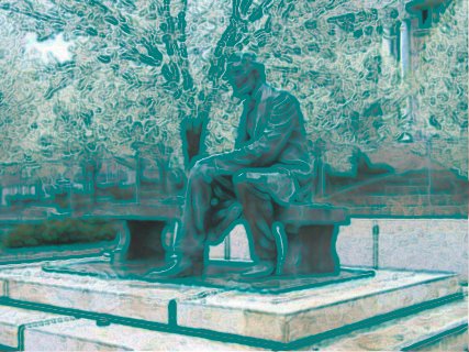 [Blotchy green rendering of Lincoln statue]