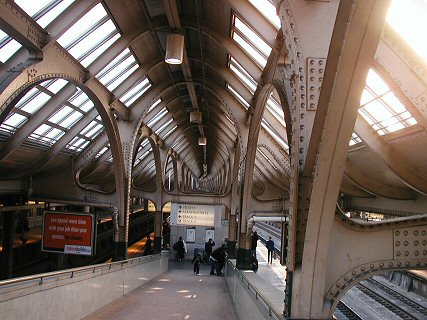 [Glass and metal roof in Newark Penn Station]