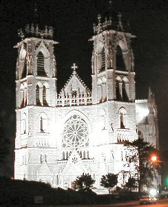 [Sacred Heart Cathedral Basilica entire, nite view]