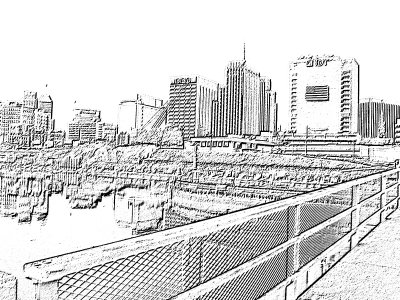 ["Charcoal" effect on closer view from Bridge St bridge]