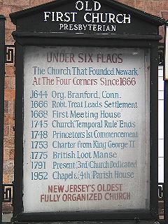 [First Presbyterian Church history (sign)]