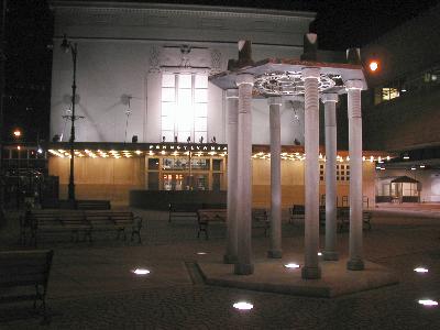 [Modern sculpture in sitting park by Penn Station]