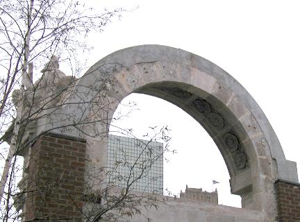 [PSE&G Building thru old arch at NJPAC]