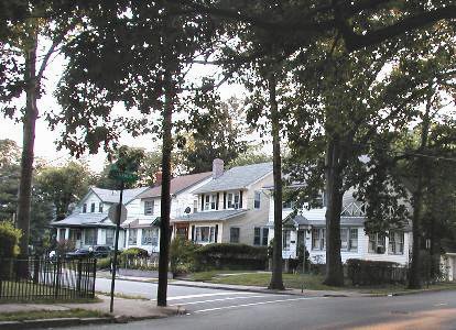 [Tree-shaded houses in Vailsburg, western Newark]