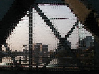 ["Mosaic" effect of bridge-framed bldgs]
